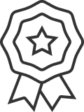 Outline of a ribbon badge with a star in the center, symbolizing achievement or excellence